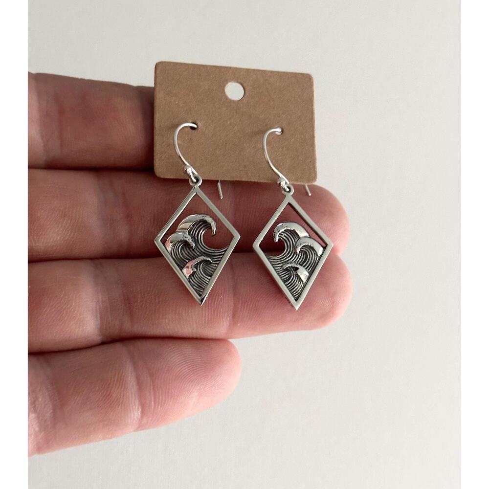 Sterling Silver Three Ocean Wave Dangle Earrings, Ocean Wave Dangle Earrings